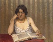Felix  Vallotton Woman wiht Yellow Necklace Reading Spain oil painting artist